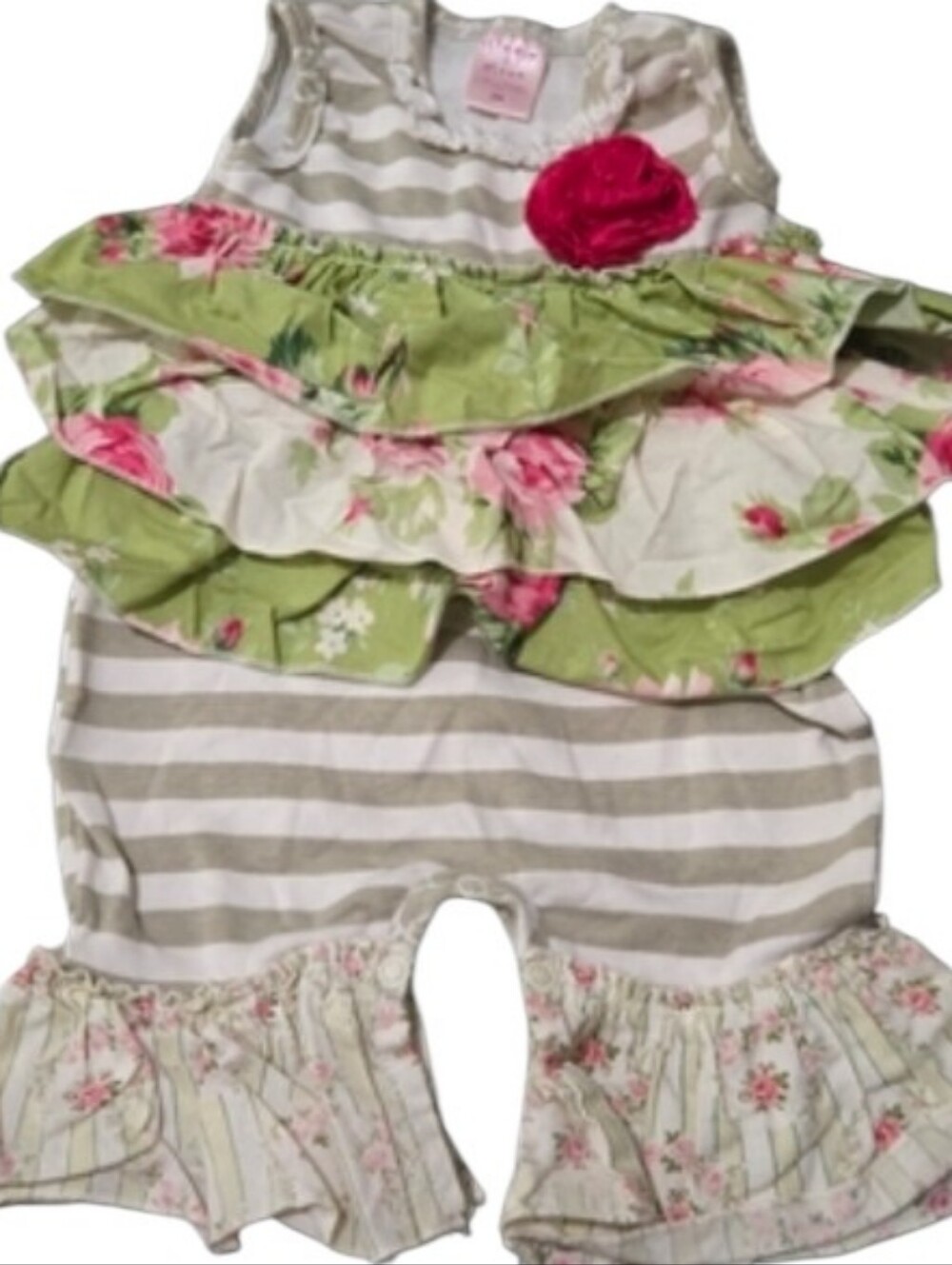 Giggle Moon Girls 3M White & Olive Floral Ruffle Romper
